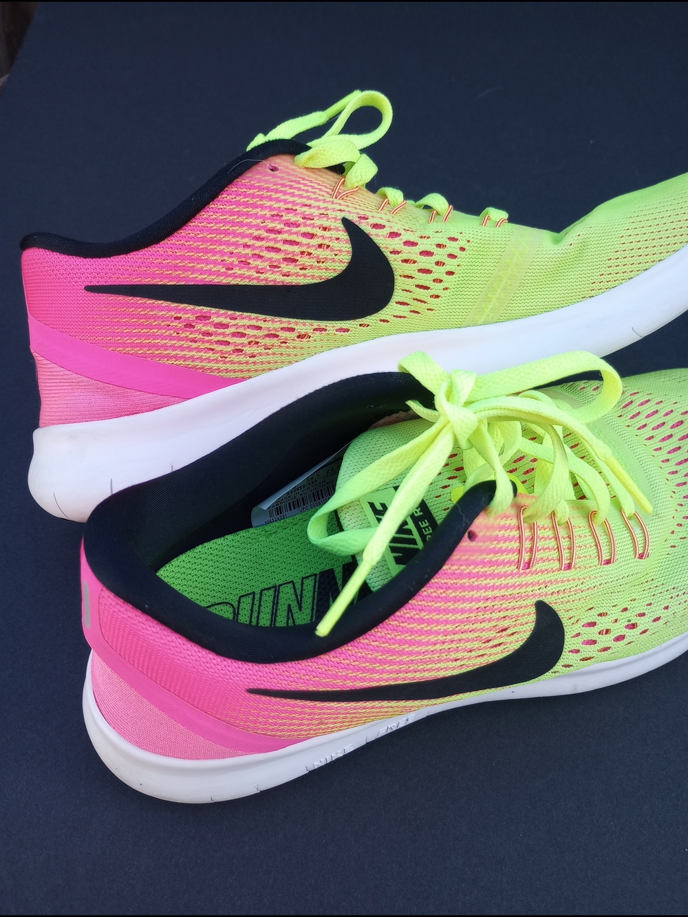 Nike Free RN Women's Neon Yellow/Vibrant Pink Running Shoes. Size 7.5